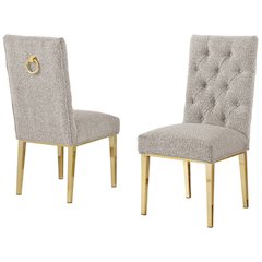 Gray Boucle Fabric With Gold Chrome Base Dining Chairs (Set Of 2)