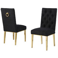 Black Boucle Fabric With Gold Chrome Base Dining Chairs (Set Of 2)