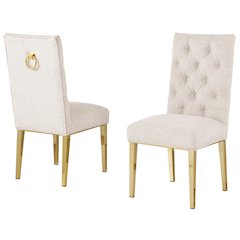 Cream Boucle Fabric With Gold Chrome Base Dining Chairs (Set Of 2)