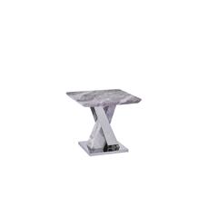 White Faux Marble End Table w/Stainless Steel X-Base
