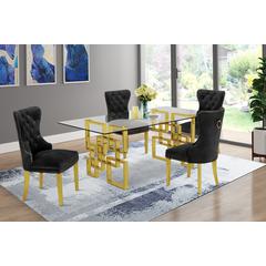 Classic 5 Piece Dining Set With Glass Table Top and Stainless Steel Legs, Black