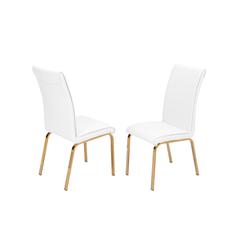 Faux Leather Dining Side Chairs, Chrome Gold Legs (Set of 2) - White