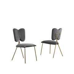 Set of 4, Dark Grey Velvet Guest Side Chair with Wingback, Chrome Gold