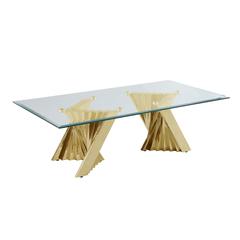 Glass Coffee Table with Stainless Steel Double Gold Base