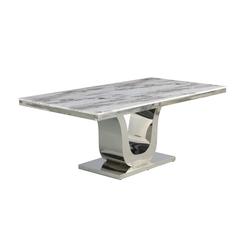 78"L White Marble Dining Table Stainless Steel Base
