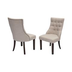 Classic Upholstered Side Chair Tufted in Linen Fabric w/Nailhead Trim **Set of 2**, Beige