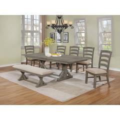 Classic 7pc Dining Set with Extendable Dining table with 18" Leaf, Wood and Linen Side Chairs, Upholstered Bench