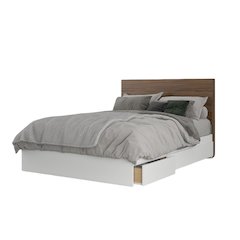 2-Piece Bedset With Bed Frame And Headboard, Full|White & Walnut