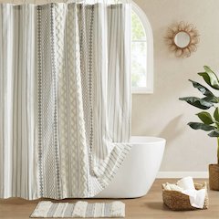 Imani Cotton Printed Shower Curtain with Chenille