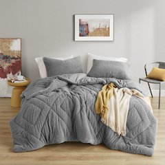 Double Diamond Quilted Teddy Comforter Set