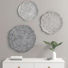 Textured Feather 3-piece Metal Disc Wall Decor Set