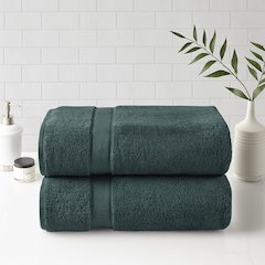 100% Cotton Bath Sheet Antimicrobial 2 Piece Set in Dark Green Color