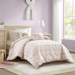 Callie Cotton Jacquard Pom Pom Comforter Set, Pink Multi color