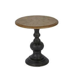 Elegant Round Side Table – Brown Wooden Pedestal Accent Table