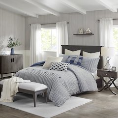 Cotton Clipped Jacquard Comforter Set with Euro Shams and Throw Pillows