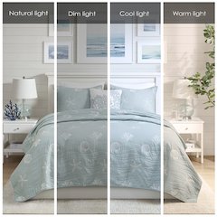 4 Piece Cotton Reversible Embroidered Quilt Set with Throw Pillow