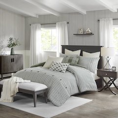 Oversized Cotton Clipped Comforter Set with Euro Shams and Throw Pillows
