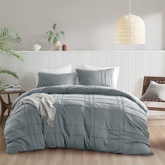 Porter Soft Washed Pleated Duvet Cover Set, Blue/Grey color
