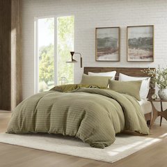 Lyon Waffle Washed Duvet Set, Green color