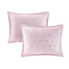 Rosalie Metallic Heart Printed Plush Comforter Set, Belen Kox