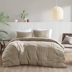 Porter Soft Washed Pleated Duvet Cover Set, Khaki color