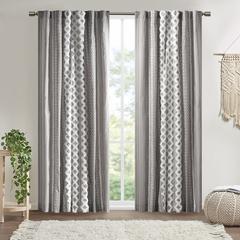 Cotton Printed Curtain Panel with Chenille Stripe and Lining