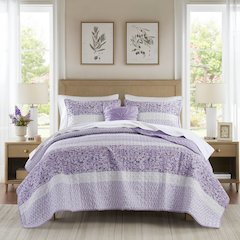 Caralie 4 Piece Seersucker Quilt Set with Throw, Purple color
