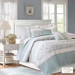 6 Piece Cotton Percale Quilt Set with Throw Pillows