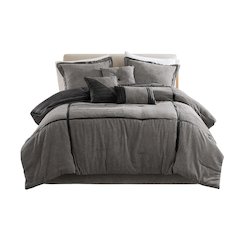 Dallas 7 Piece Micro Corduroy Comforter Set, Grey color