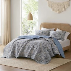 Valerie Boho Floral Reversible Quilt, Blue color