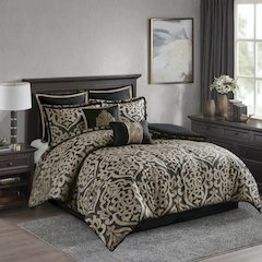 Odette 8 Piece Jacquard Comforter Set, Black color