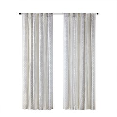 Ebby 2pk Poly Printed Curtain Panel with Tufted Stripe in White/Taupe Color