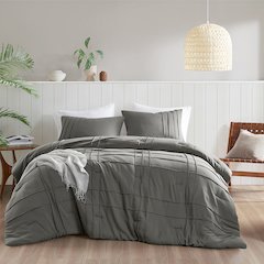 Porter Soft Washed Pleated Comforter Set, Grey color