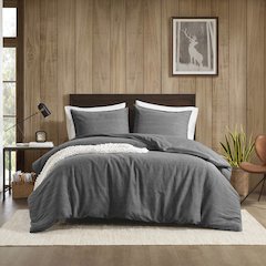 Hudson Twill Washed Duvet Set, Grey color