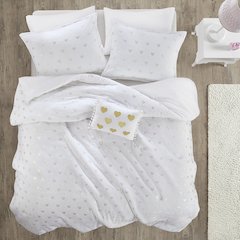 Metallic Printed Plush Comforter Set with Throw Pillow in White/Gold Color