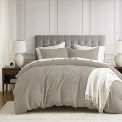 Mina Waffle Weave Textured Duvet Cover Set, Neutral color