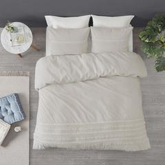Amaya 3 Piece Cotton Seersucker Comforter Set, Ivory color