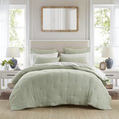 Breeze Cotton Gauze  Embroidered Quilt Set, Sage color