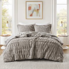 Gia Solid Faux Fur Comforter Mini Set, Gray color