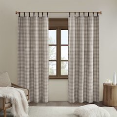 Plaid Faux Leather Tab Top Curtain Panel with Fleece Lining