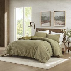 Lyon Waffle Washed Comforter Set, Green color