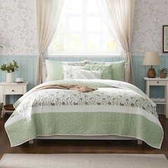 6 Piece Cotton Percale Quilt Set with Throw Pillows