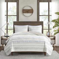 3 Piece Printed Microfiber Seersucker Quilt Set