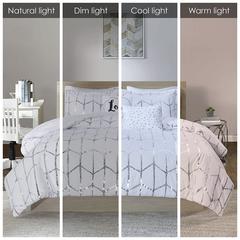Raina Metallic Printed Comforter Set, White/Silver color