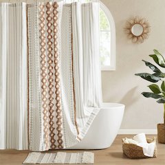 Imani Cotton Printed Shower Curtain with Chenille