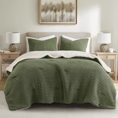 Riordan Waffle Knit Chenille Comforter Set, Olive color