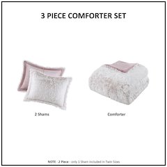 Malea Shaggy Faux Fur Comforter Mini Set in Pink/White Color