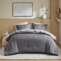 Logan Woven Striped Comforter Set, Charcoal color