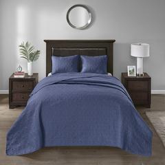 Quebec 3 Piece Reversible Bedspread Set, Navy color