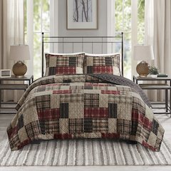 Timber 3 Piece Reversible Printed Quilt Set, Red/Black color
